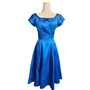Vintage 1950s 1960s Royal Blue Satin Party Dress